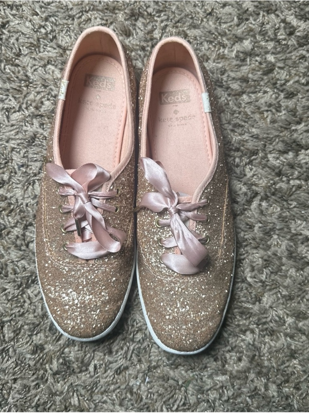 Keds X Kate Spade Gold Glitter Ribbon Laces Sneakers Women’s Size 8.5